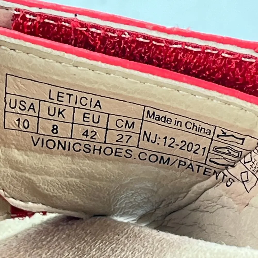 Vionic Leticia Poppy Leather Comfort Orthotic Slides Wedge Sandals Women's Sz 10